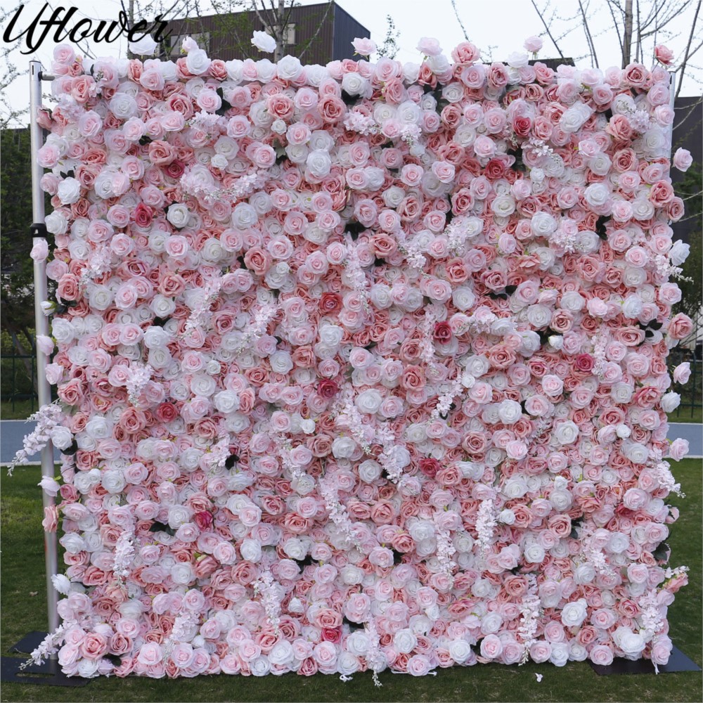 Flower Wall Panel - Uflower 5D Розово-белая тканевая стена из